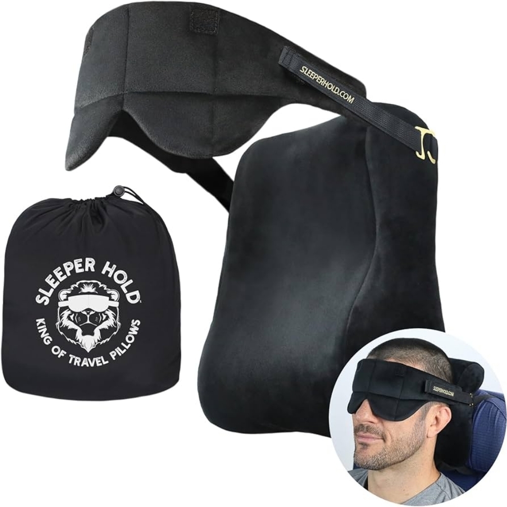 Black Sleeper Hold Travel Pillow and Eye Mask Set
